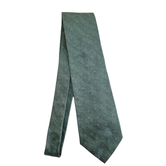 Bolgheri Teal 100% Silk Tie Gold & Tan Flecks in a Wave Design - Picture 1 of 5